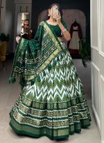 Tussar Silk Green Festival Wear Leheriya Print Readymade Lehenga Choli